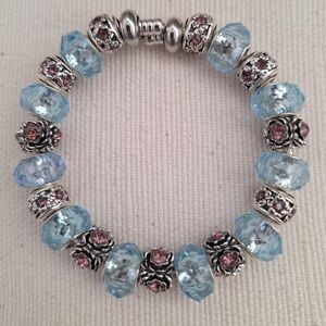 Elegant Silver and Blue Beaded Bracelet